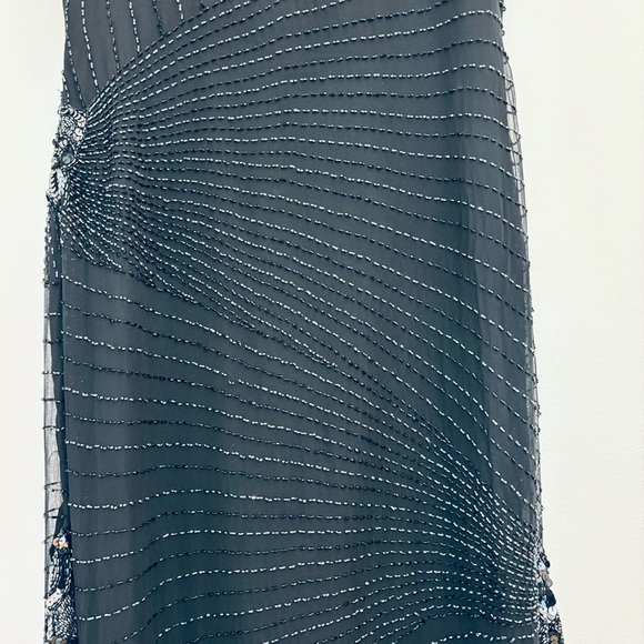 Vintage 80's Oleg Cassini Silk Beaded Sequined Long Evening Gown Black Size 8 - Picture 11 of 16